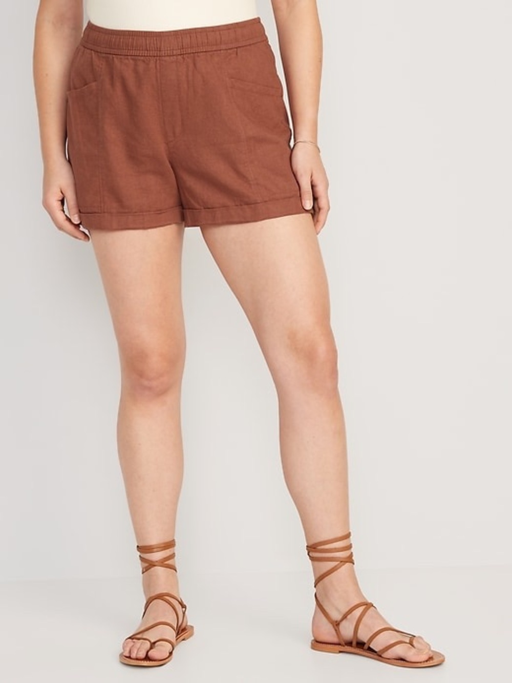 Old Navy Women's Pull-On High Waisted Linen-Blend Shorts in Maplewood